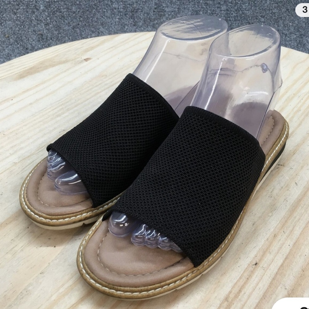 Kelly & Katie Sandal Womens Ari Slide Black Mesh Slip On Casual Open Toe